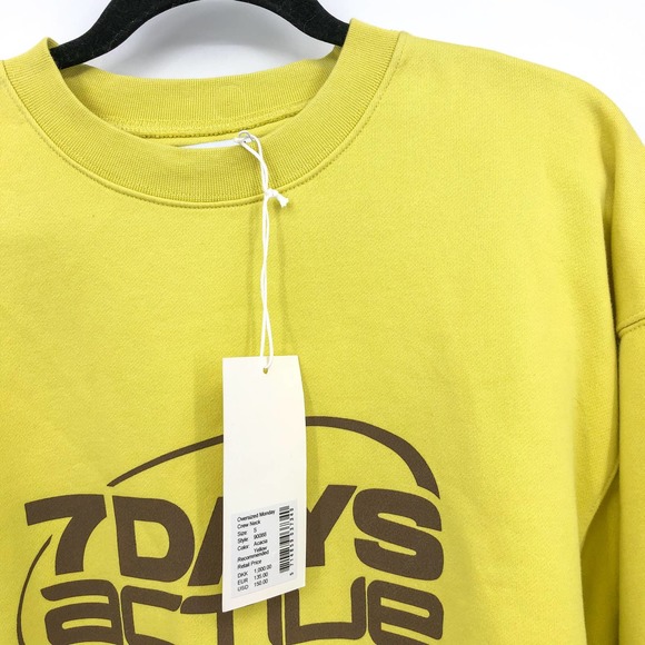 NEW 7 Days Active Oversized Monday Acacia Yellow Crewneck Sweatshirt Small - Picture 3 of 7